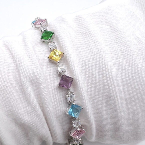 Sterling Silver 7” Multi Color CZ Bracelet - Picture 9 of 17